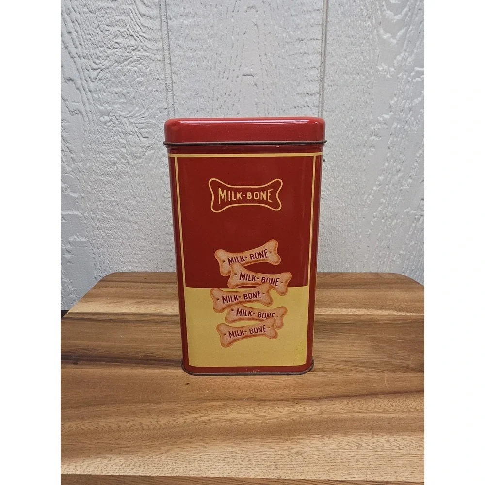 Vintage Milk Bone Dog Tin Can With Lid &  Treat Holder Case VTG 90's EUC
